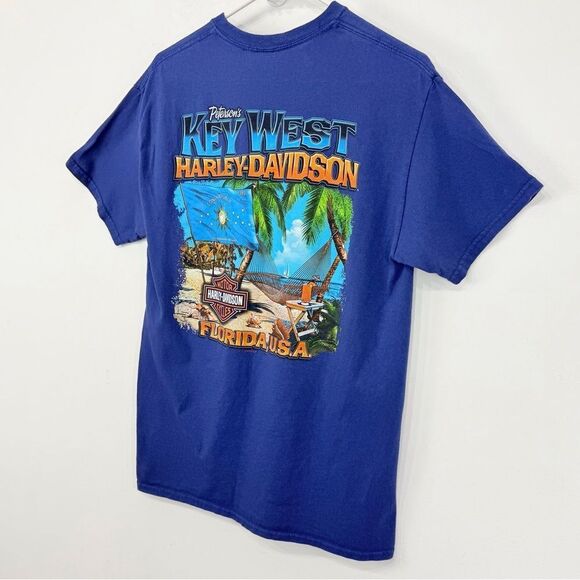 Harley Davidson Motor Cycles Blue Key West Beach Hammock Graphic T Shirt - Picture 9 of 13